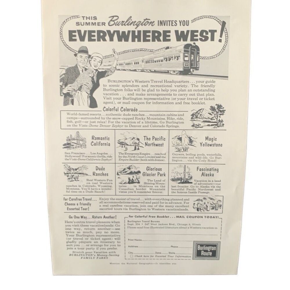 Vintage 1959 Burlington Route Everywhere West Ad Advertisement
